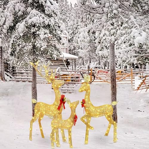 5ft 3-Piece Lighted Christmas Deer Family Set for Outdoor Yard and Indoor Holiday Decoration, Lighted Reindeer Decor