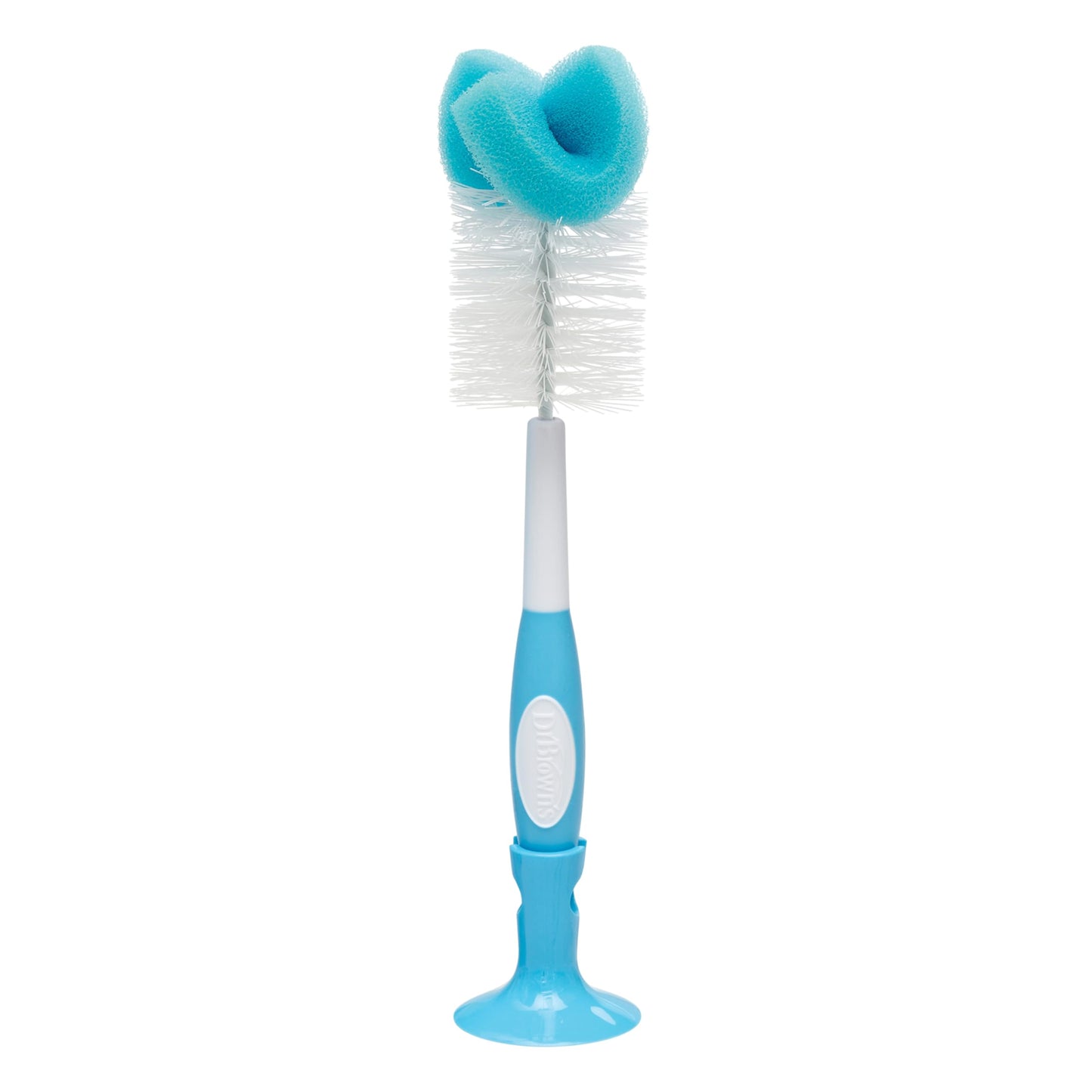Dr. Brown's Reusable Sponge Baby Bottle Cleaning Brush with Suction Cup Stand, Scrubber and Nipple Cleaner, Blue 1-Pack
