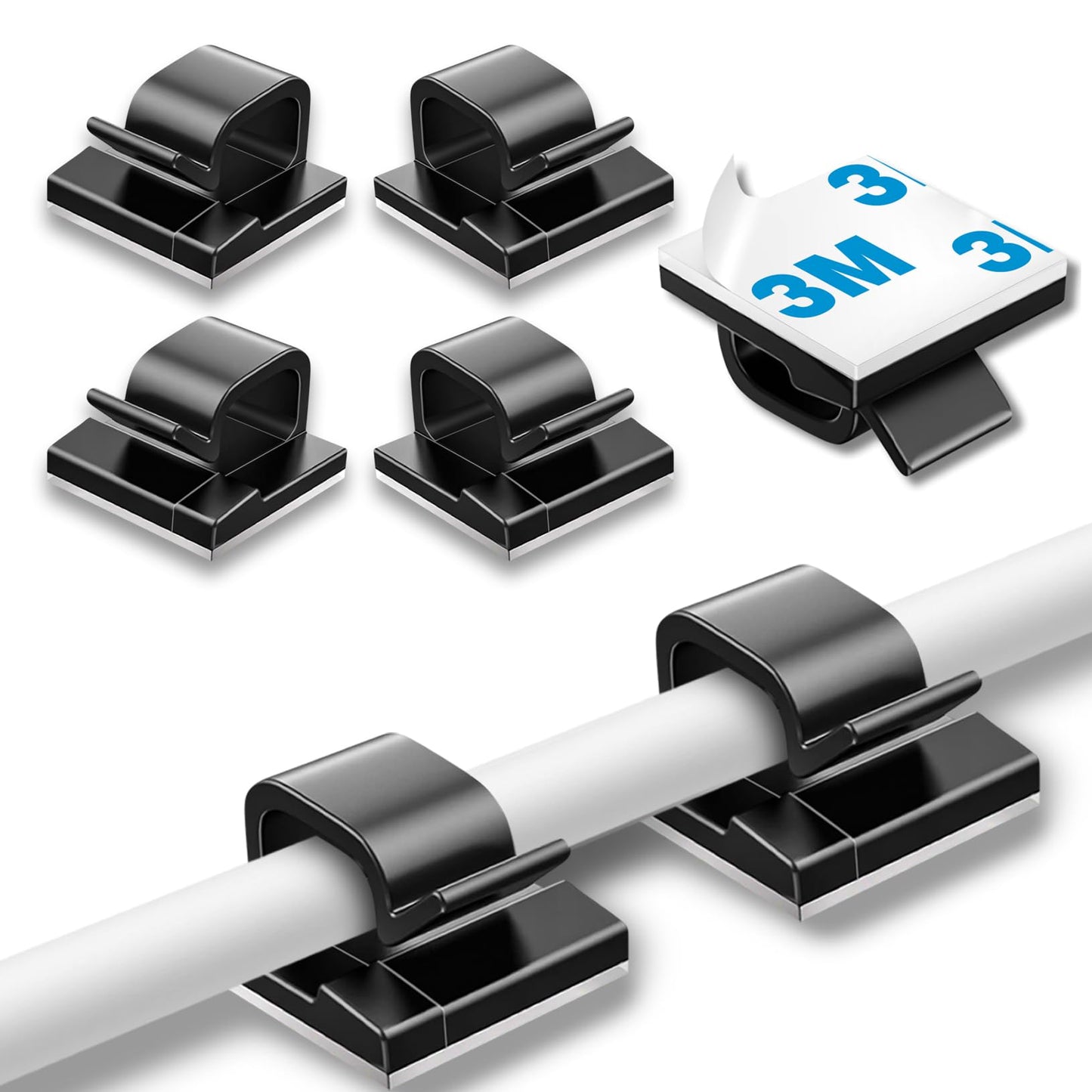 100 Pcs Cable Clips, Adhesive Cable Organizer Cord Holder Wire Clip Wire Management Self Adhesive Hooks Wire Holder for Office, Home (Black and White)