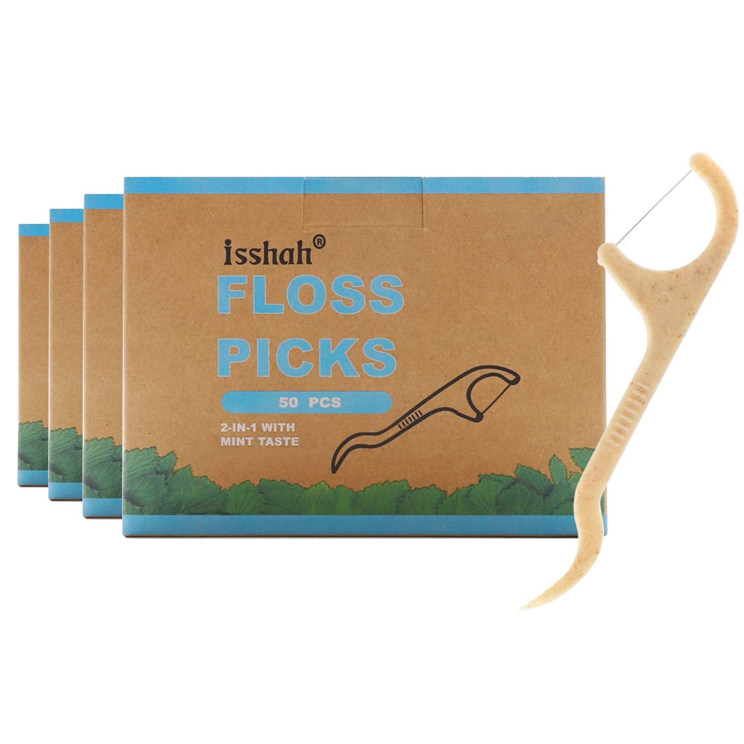 Natural Dental Floss Picks - 200 Count - PETA Approved, BPA Free, Vegan, Sustainable, Eco Friendly, Natural Dental Flossers by Isshah (Mint)