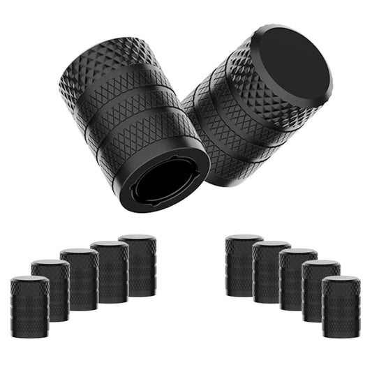 CKAuto Tire Valve Stem Caps, Black, 10 pcs/Pack, Anodized Aluminum Tire Cap Set, Corrosion Resistant, Universal Stem Covers for Cars Trucks Motorcycles SUVs and Bikes