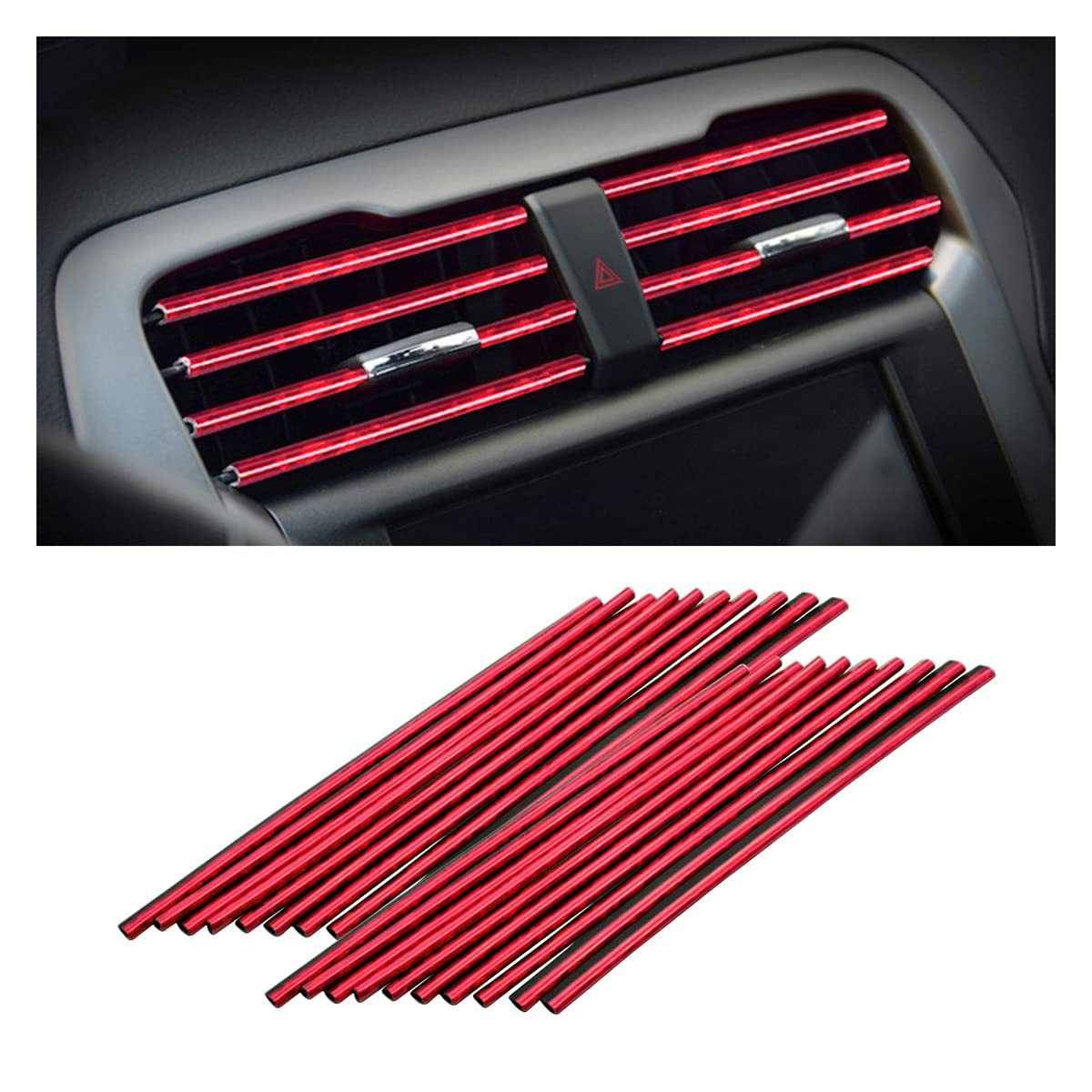 20 Pieces Car Air Conditioner Decoration Strip for Vent Outlet, Universal Waterproof Bendable Air Vent Outlet Trim Decoration, Suitable for Most Air Vent Outlet, Car Interior Accessories (Red)