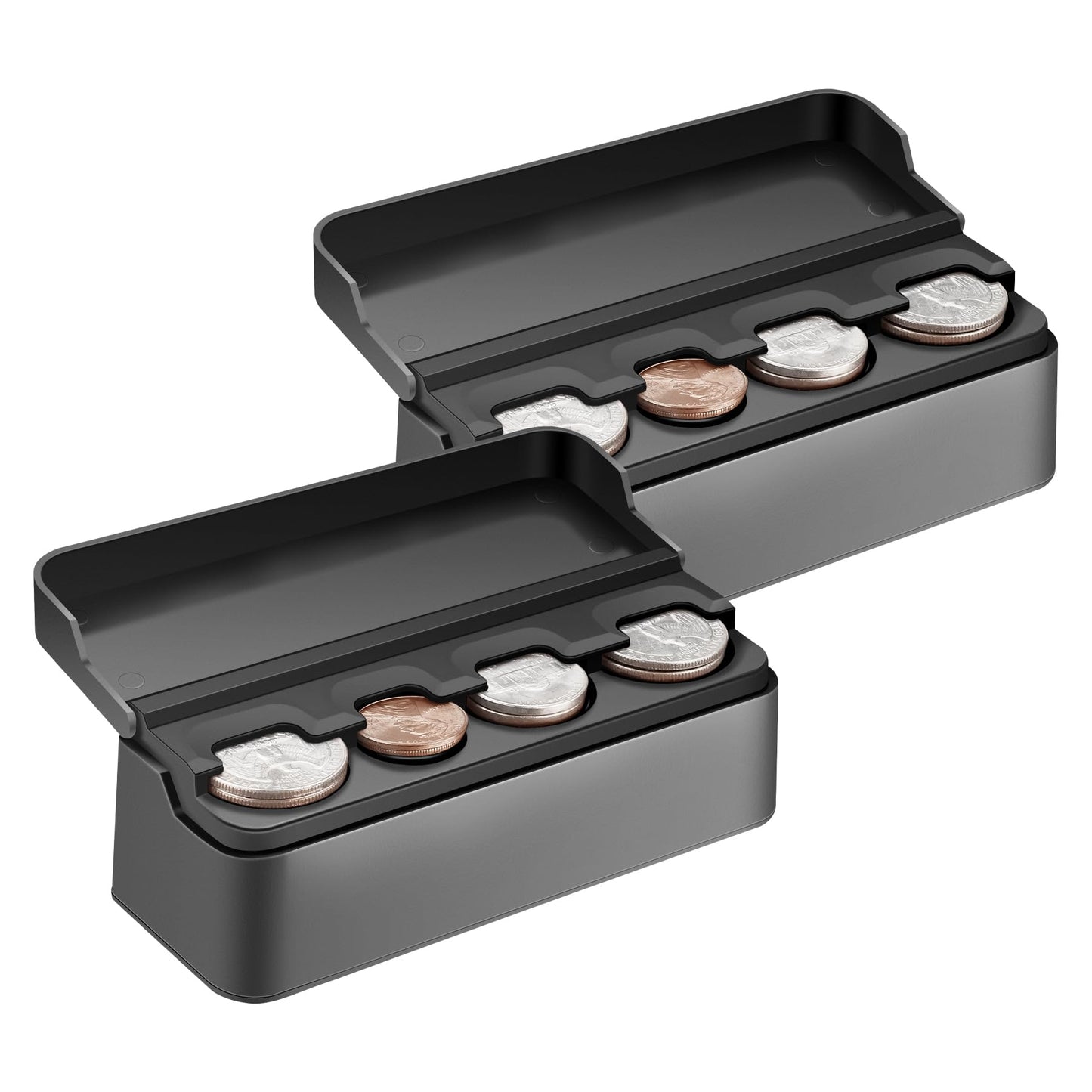 SINGARO Coin Holder for Car, Coin Change Organizer Compatible with Coins of Different Sizes, Dash-Mounted Holder Suitable for Most Cars, Trucks(Black)