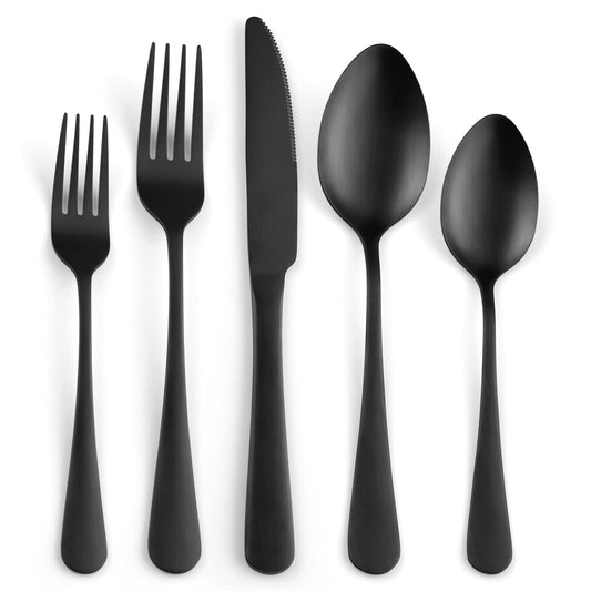 41-Piece Black Matte Silverware Set with Drawer Organizer, SANLUNS Stainless Steel Flatware Cutlery for 8 Utensil Set for Home Restaurant, Tableware Includes Knife Fork Spoon Set Dishwasher Safe