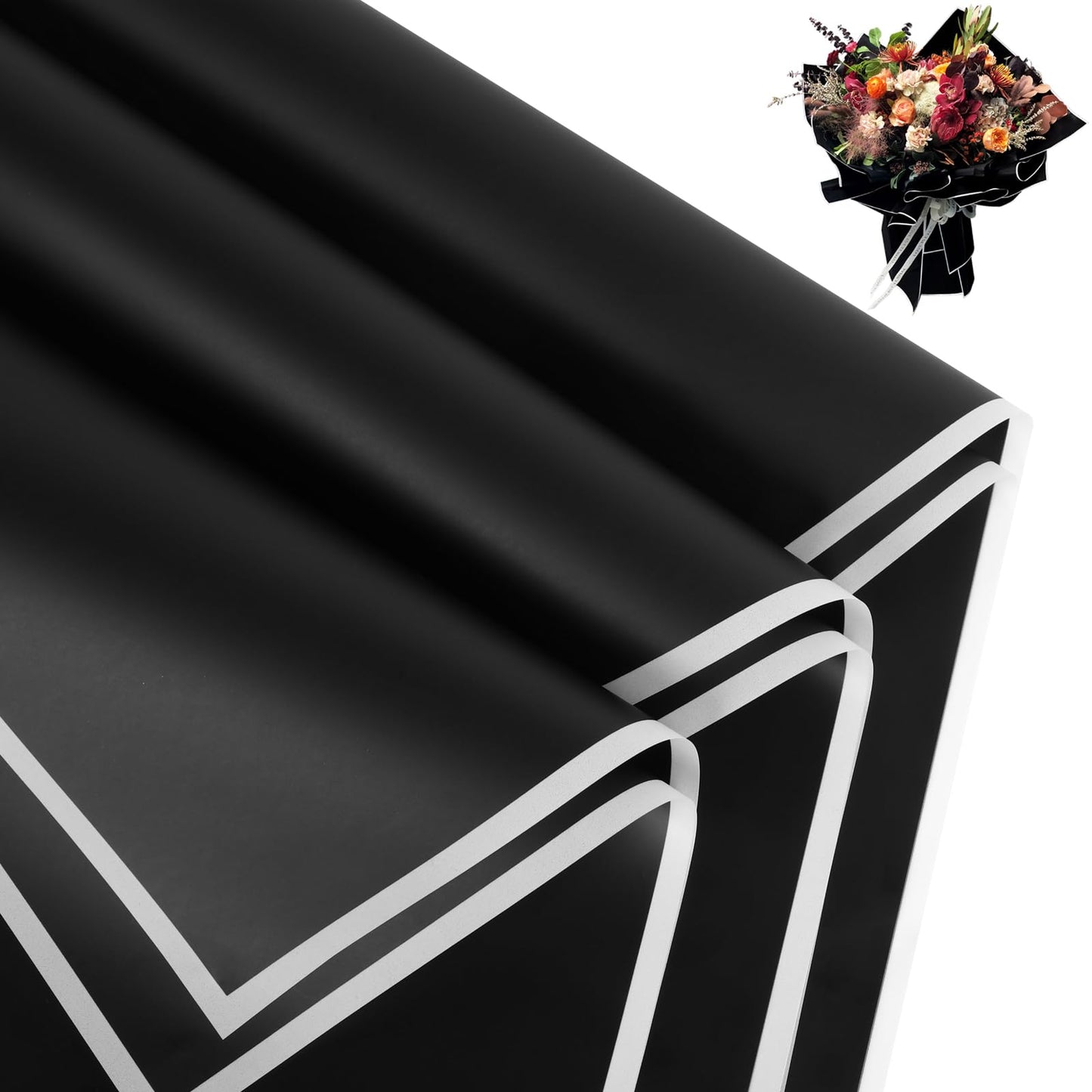 FUHITIM 20 Sheets Flower Wrapping Paper - Waterproof Floral Bouquet Packaging Paper for DIY Crafts,Florist Supplies Packaging Paper for Wedding Birthday Gift (Misty Black)