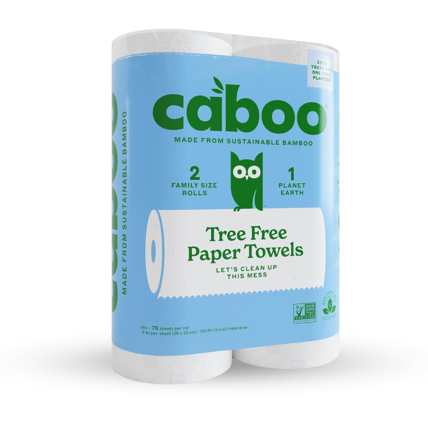 Caboo Tree Free Paper Towels, 6 Rolls, Eco Friendly, Earth Friendly, Sustainable Kitchen Paper Towels with Strong 2 Ply Sheets