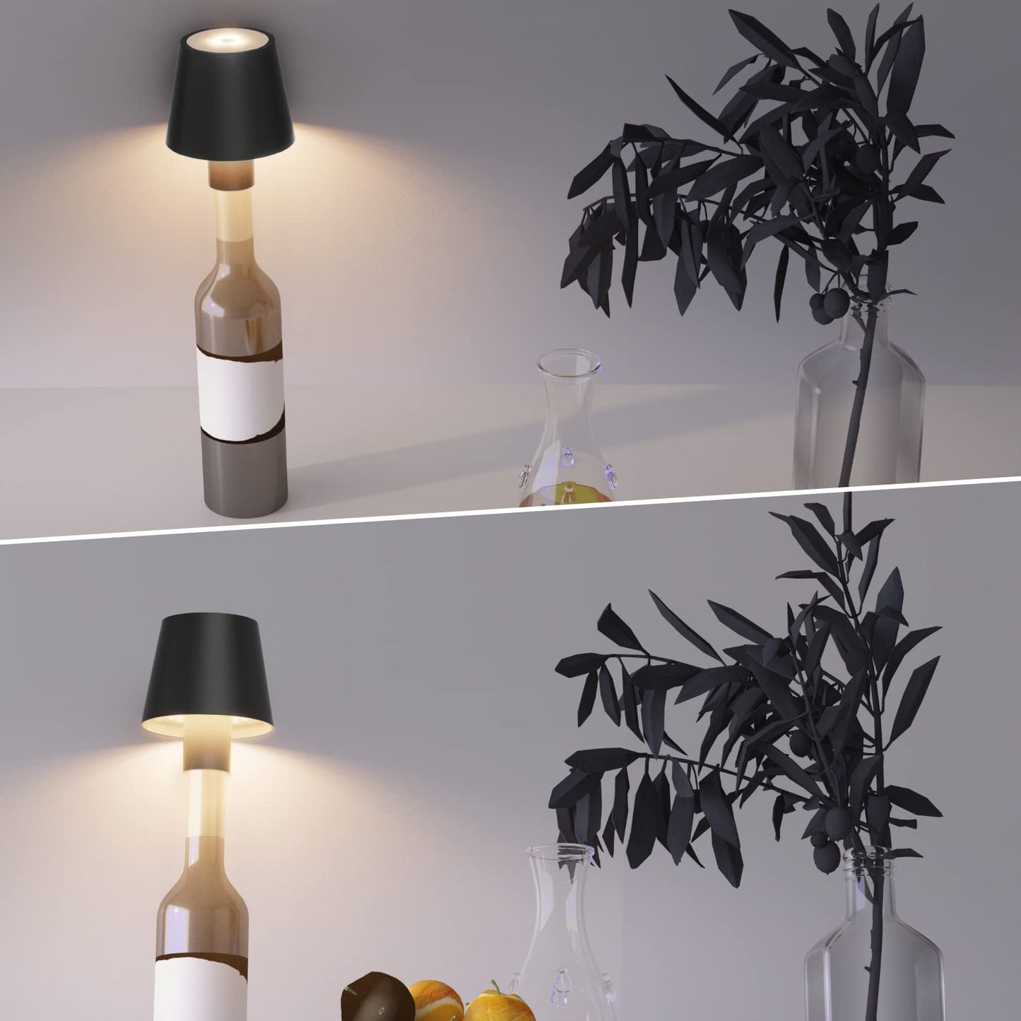 Coinmit LED Bottle Lamp 5500 mAh Battery Portable Table Lamp Waterproof Cordless Night Light for Outdoor Restaurant Bedroom Black