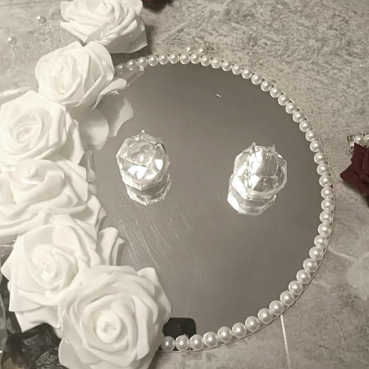 16Pack Round Mirror Centerpieces for Tables, Acrylic Round Mirror Trays Plates Decoration Circular Plate for Table Centerpiece Candles Wedding Baby Shower Christmas Party Decor Crafts (8inch)