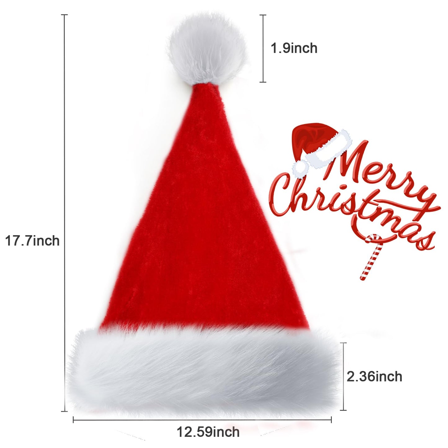 BSVI Christmas Santa Hat Holiday for Adults Unisex Led Light Up Velvet Comfort Extra Thicken Fur Xmas Hat for New Year Festive Party Decorations