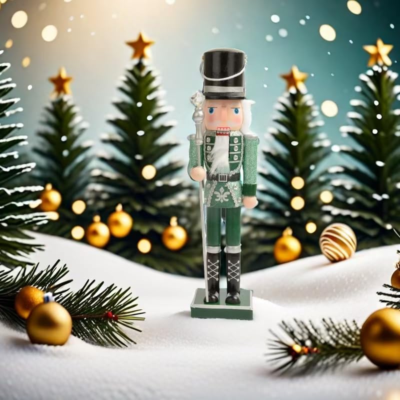 ENLAYER 15 Inch Nutcracker Christmas Decoration, Hand-Painted Wooden Nutcracker Figure, Festive Collectible Gift for Winter Table, Desktop, Fireplace Decorations