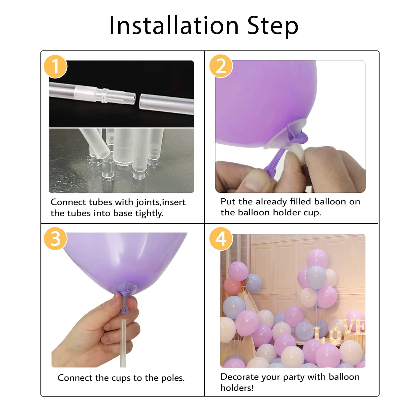 ROYUYE 4 Sets of Table Balloon Stand Kit, 1 Roll of Glue and 5 Flower Clips for Birthday, Celebration and Party Decorations