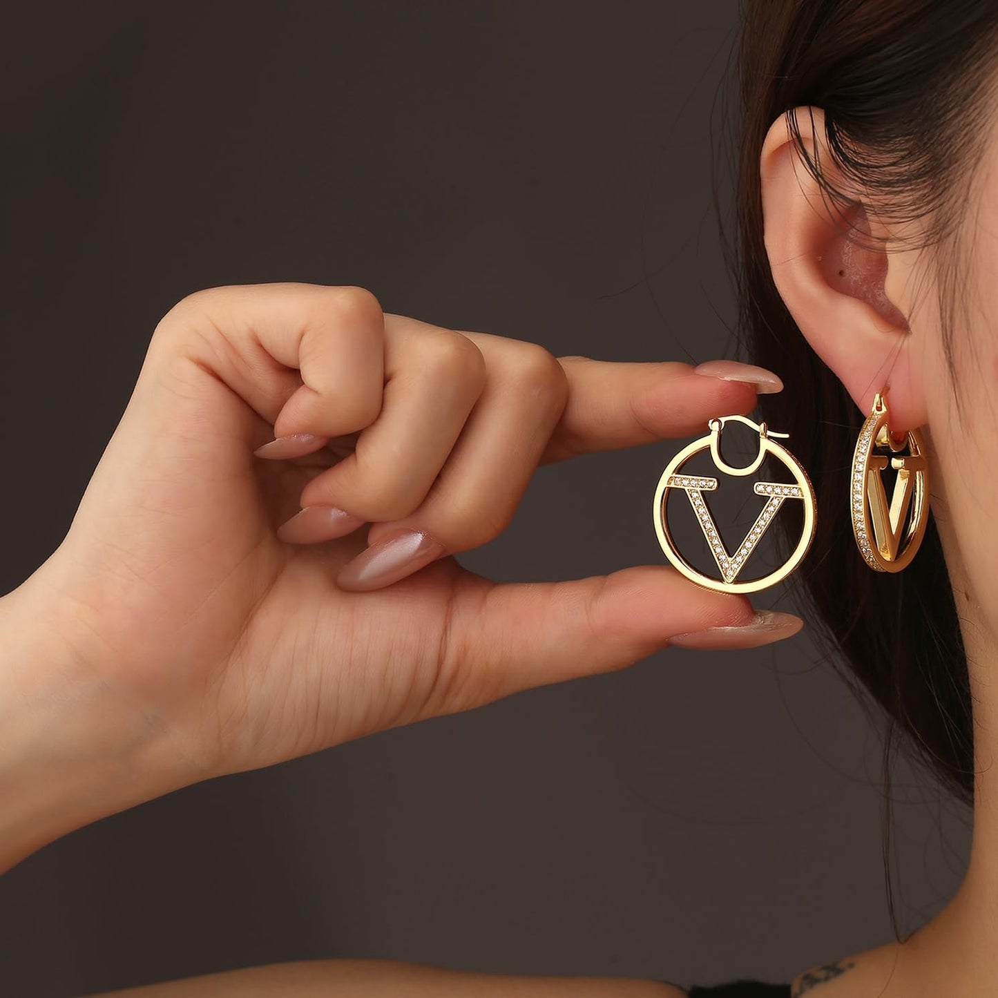 18K Gold Luxury Letter Earrings for Women and Sisters | Valentines, Birthday Gifts, Elegant Accessories for Any Occasion (Luxury V Earrings)