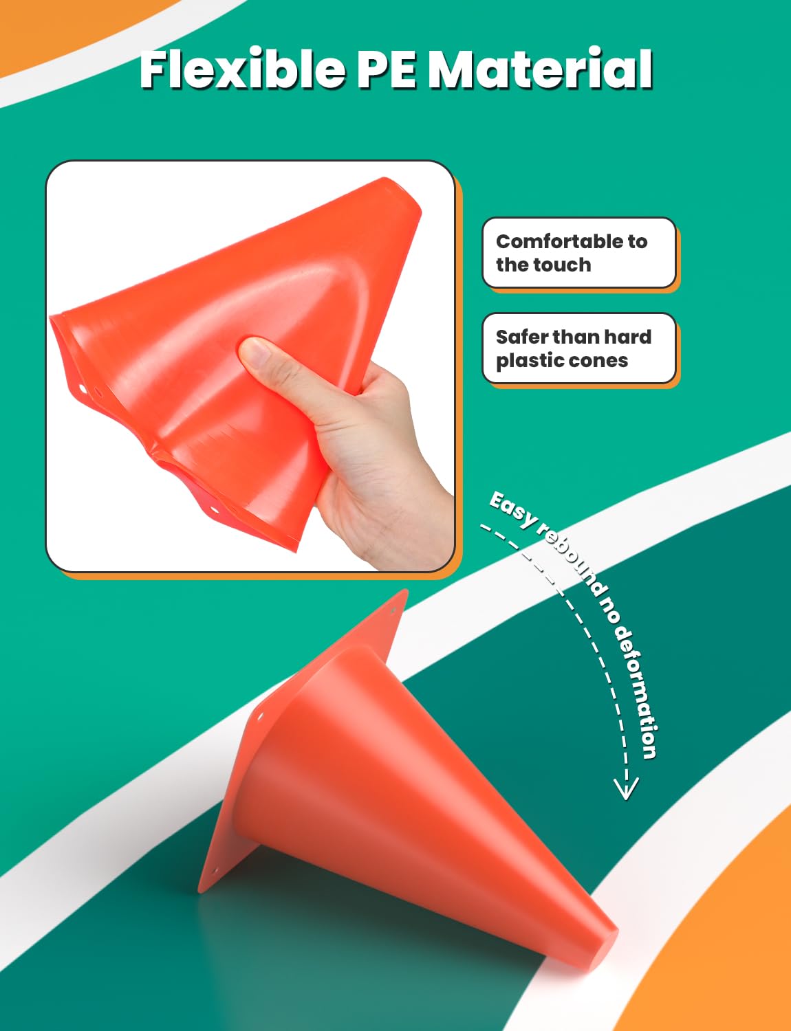 GHB 7 Inch Soccer Cones 12 Pack Disc Soccer Sport Cones Training Field Marker Agility Cones for Basketball, Coaching, Practice Equipment Includes Drills Guide (7" 12Pcs Orange)