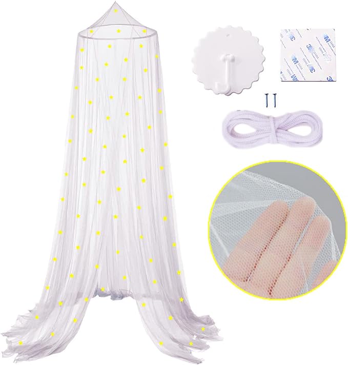 Eimilaly Stars Bed Canopy Glow in The Dark, Bed Canopy for Girls Mosquito Net, Princess Canopy for Girls Bed Room Decor, Blue