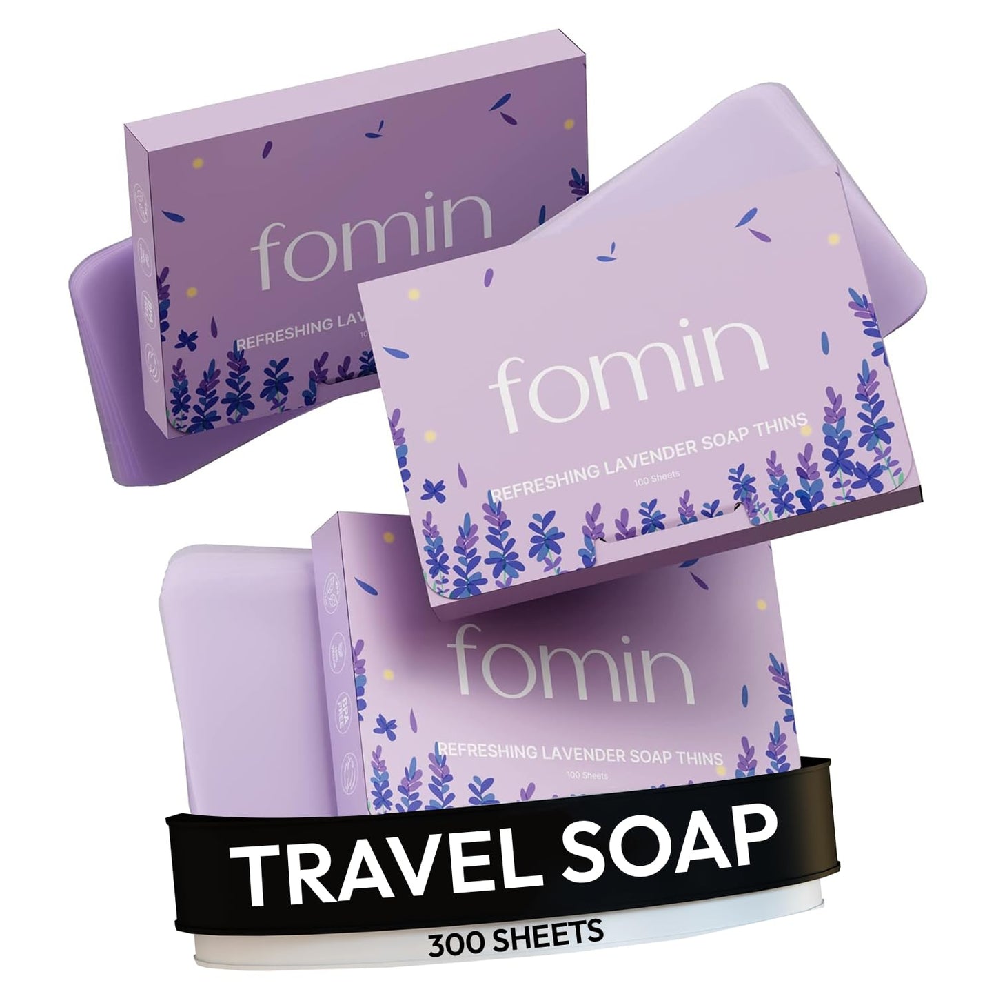 FOMIN - Antibacterial Paper Soap Sheets for Hand Washing - (200 Sheets) Lavender Portable Travel Soap Sheets, Dissolvable Camping Mini Soap, Portable Hand Soap sheet