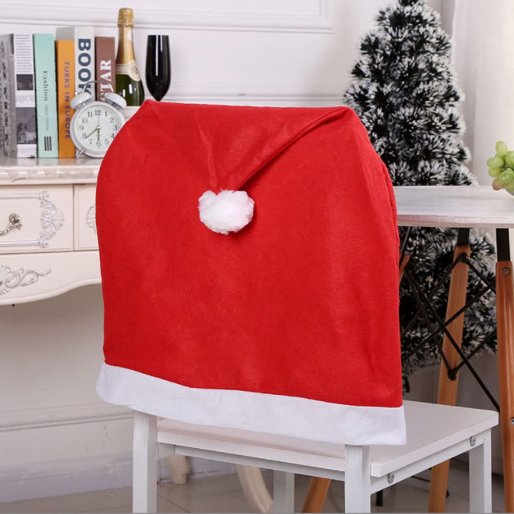 Yahpetes Chair Covers 6 Pcs Christmas Chair Covers 19.7" X 23.6" Red Hat Dining Chair Slipcovers Kitchen Chair Covers for Xmas Festive Home Dinner Decor (6 Pcs)