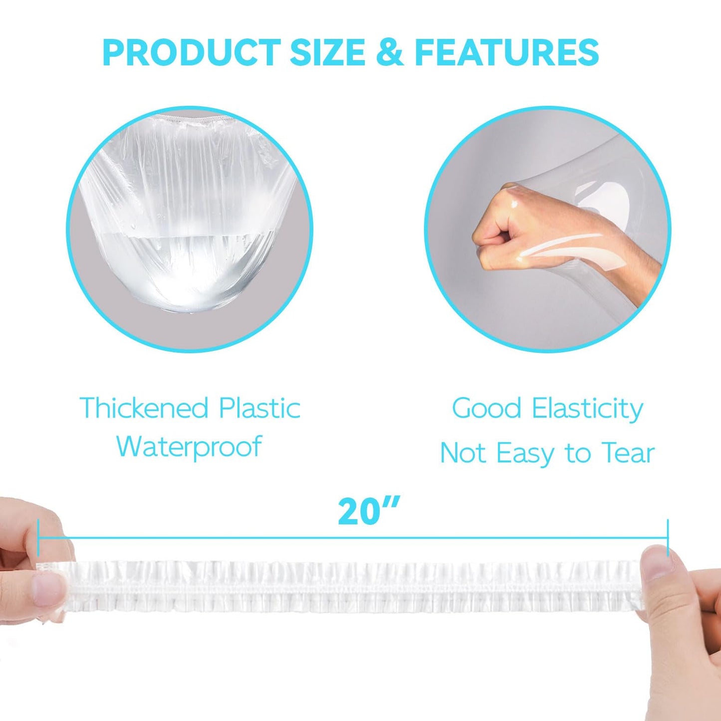 Ortarco 100PCS Large Disposable Shower Caps for Women reusable waterproof, 20" Plastic Deep Conditioning Hair Cap for Shower, Multi-use Thick Elastic Clear Shower Cap for Home Salon Hotel and Travel