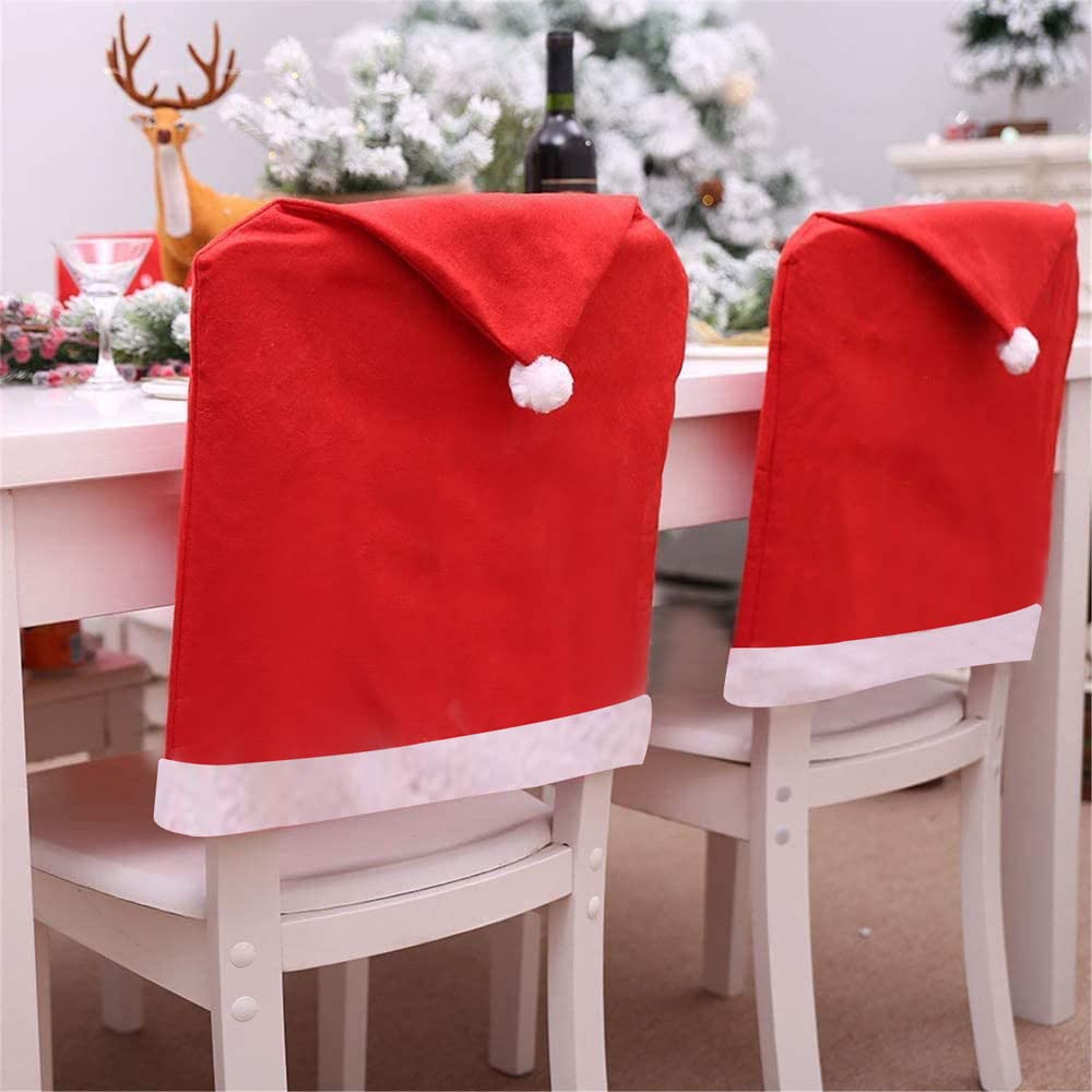 Yahpetes Chair Covers 6 Pcs Christmas Chair Covers 19.7" X 23.6" Red Hat Dining Chair Slipcovers Kitchen Chair Covers for Xmas Festive Home Dinner Decor (6 Pcs)