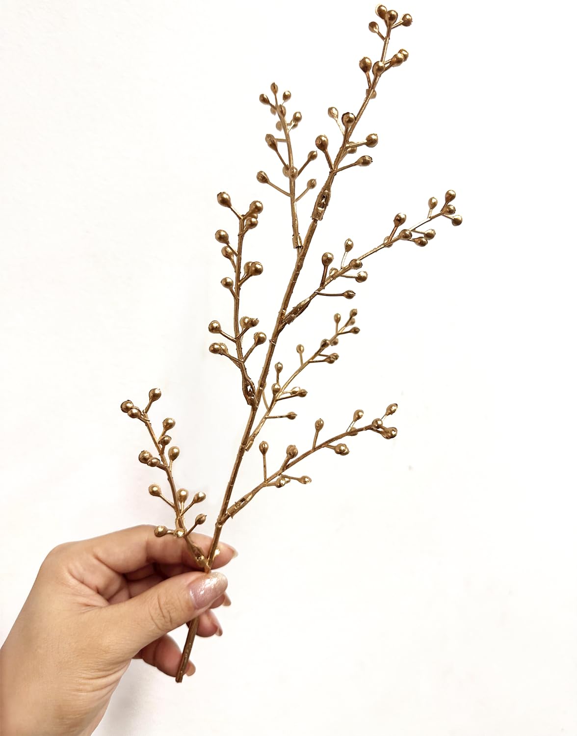 Artificial Golden Berry Stem Decorations, Fake Bead Sticks Picks Plastic Plants for Home Party Christmas Berries Stems Tree Ornaments Wreath Crafts DIY Gift Wedding Bouquet Xmas Decor Gold 6 Pcs