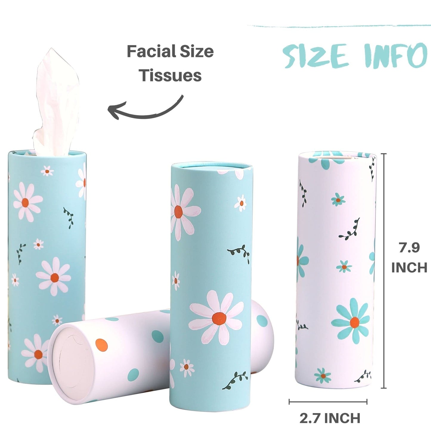 Car Tissue Holder with Facial Tissues Bulk - 4 PK Car Tissues Cylinder, Tissue Holder for Car, Travel Tissues for Car Cup Holder, Refill Car Tissue Box Round Container
