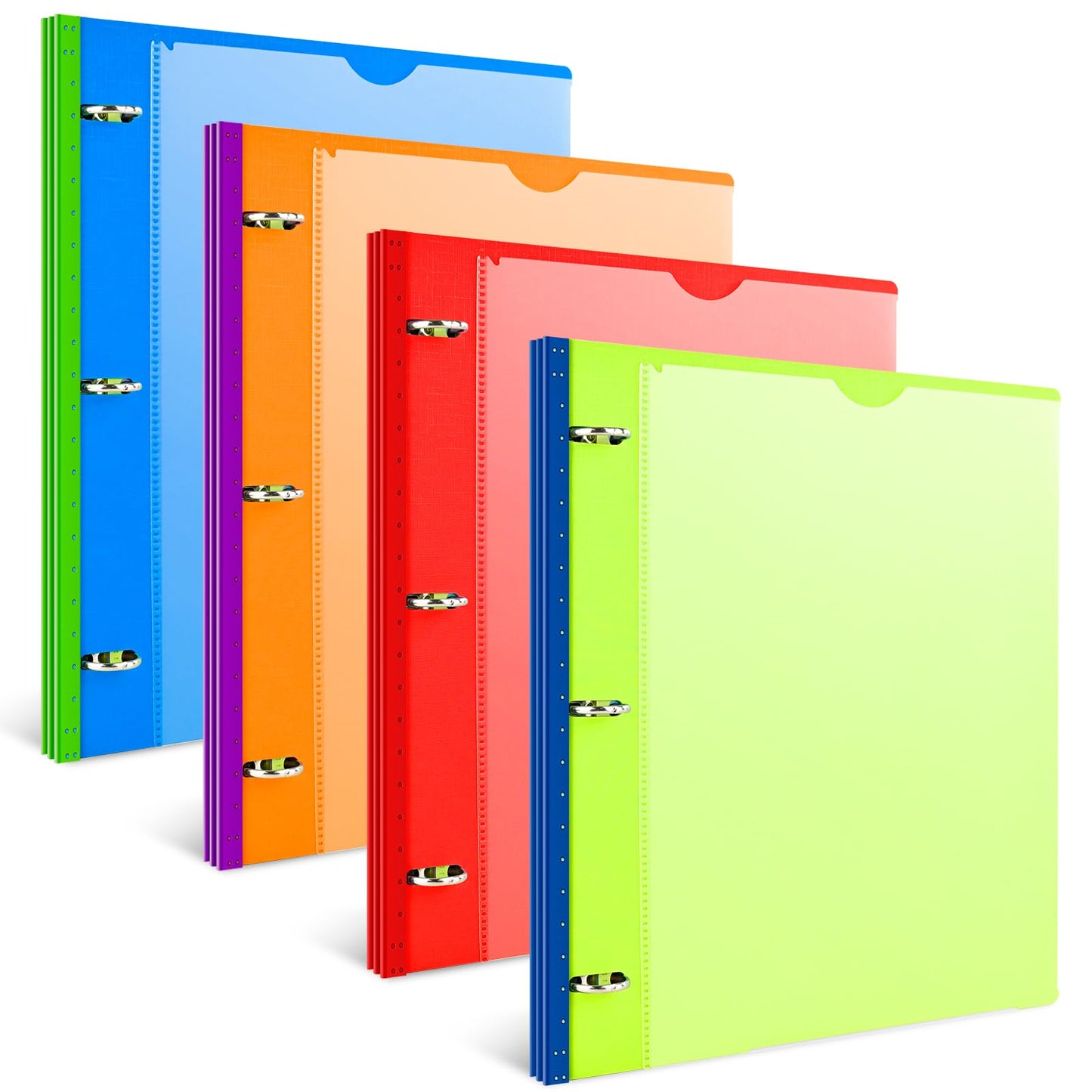 INFUN Telescoping 3 Ring Binder - 4PCS, Flexible Round Binder with Customizable Front Cover and Clear Catalog Pocket, Holds 8.5x11 inch Paper