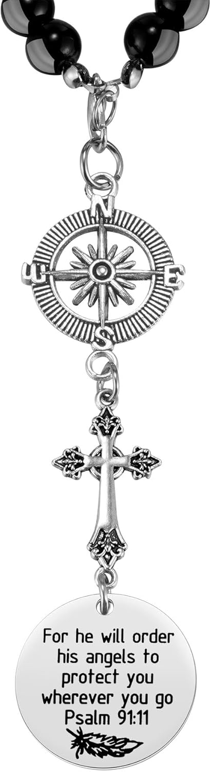 Cross Car Charm, for He Will Order His Angels to Protect You Wherever You Will Go, Rear View Mirror Car Charm, Psalm 91:11, Bible Verse, Religious Gifts for Women
