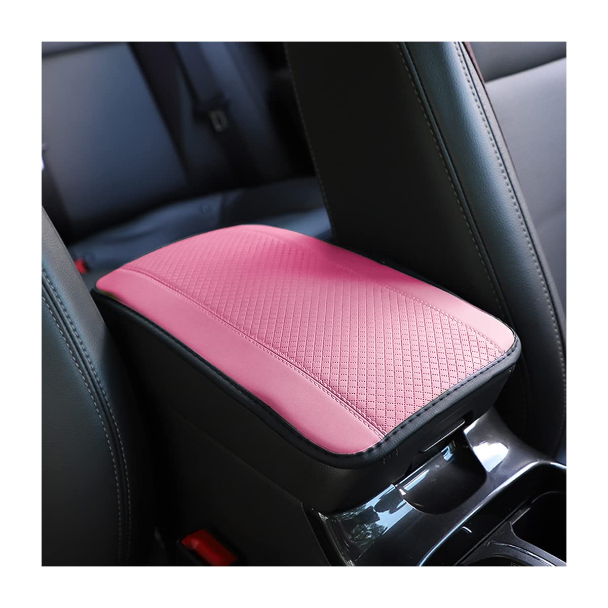 Car Armrest Storage Box Mat, Fiber Leather Car Center Console Cover, Car Armrest Seat Box Cover Accessories Interior Protection for Most Vehicle, SUV, Truck, Car (Black/Red)