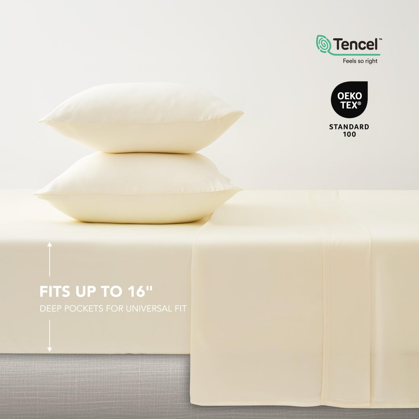 EVERGRACE Tencel Sheet Set Queen Size 4 Pieces,Soft Cooling Bed Sheets for Hot Sleepers, Eucalyptus Lyocell Luxury Breathable Bedding Set, 1 Fitted Sheet, 1 Flat Sheet, 2 Shams, Cream