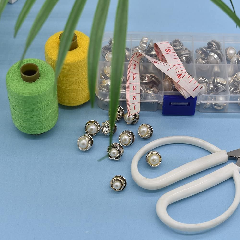 80Pcs 10 Styles Women Shirt Brooch Buttons Cover up Button Pearl Safety Brooch Pins Button for Clothing Dress Supplies Clothing Bags Accessories Supplies DIY Crafts