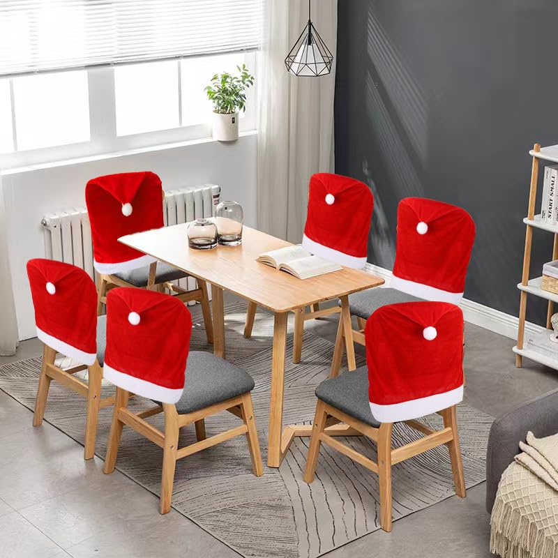 Christmas Chair Back Covers 6 Pcs Christmas Chair Covers Red Santa Hat Dining Chair Covers 19.7" x 23.6" Golden Velvet Chair Covers Kitchen Chair Covers for Christmas Holiday Decoration(19.7" x 23.6")