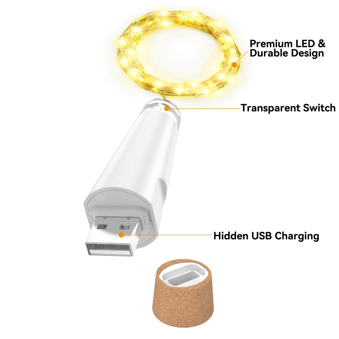OUSMIN String Lights, USB Rechargeable Wine Bottle Lights with Cork, 2025 Version USB Fairy Light for Party Christmas