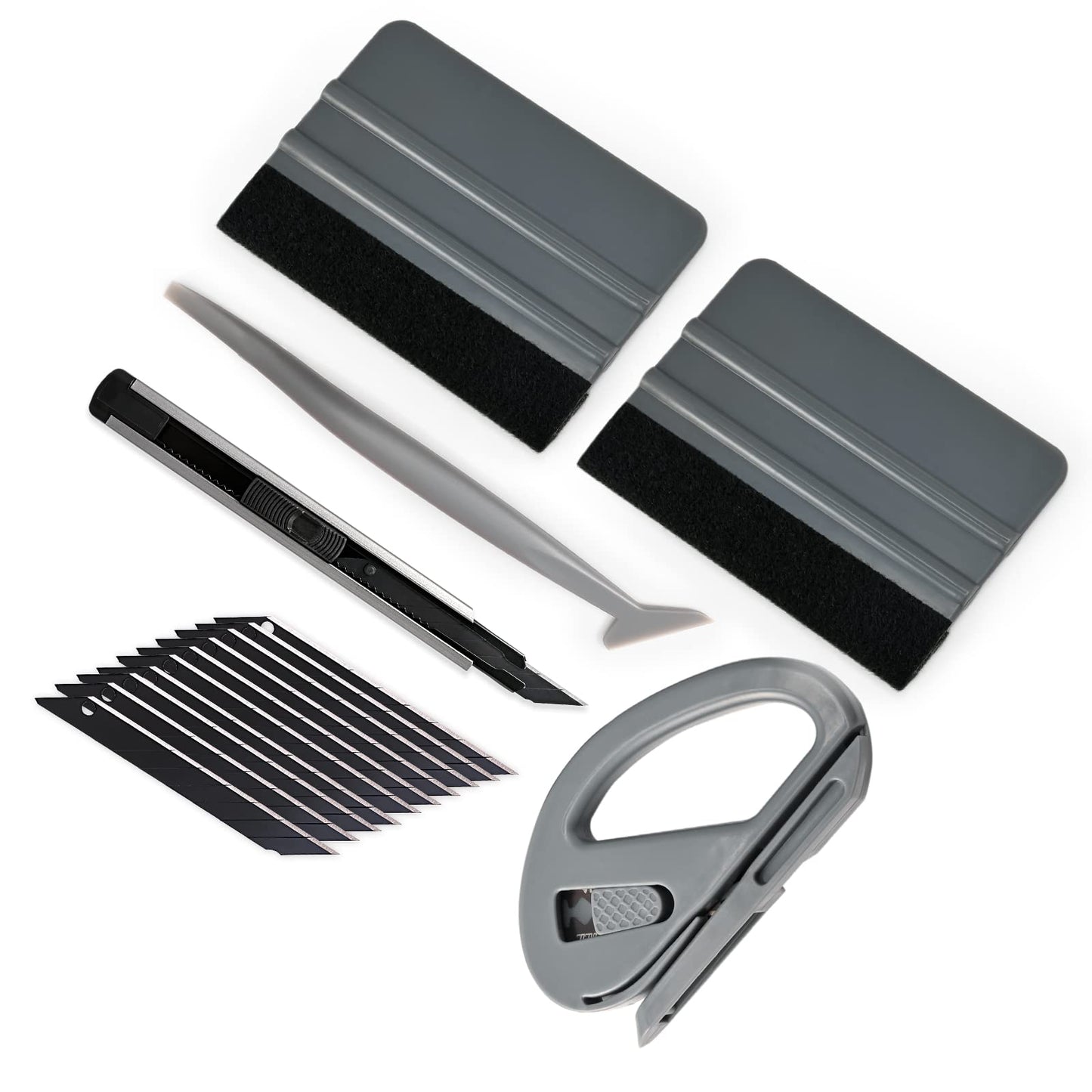 Gomake Vehicle Vinyl Wrap Tool Kit Window Tinting Tool Include 4 Inch Felt Squeegee, Retractable 9mm Utility Knife and Blades, Zippy Vinyl Cutter and Mini Go Corner Squeegee for Car Wrapping