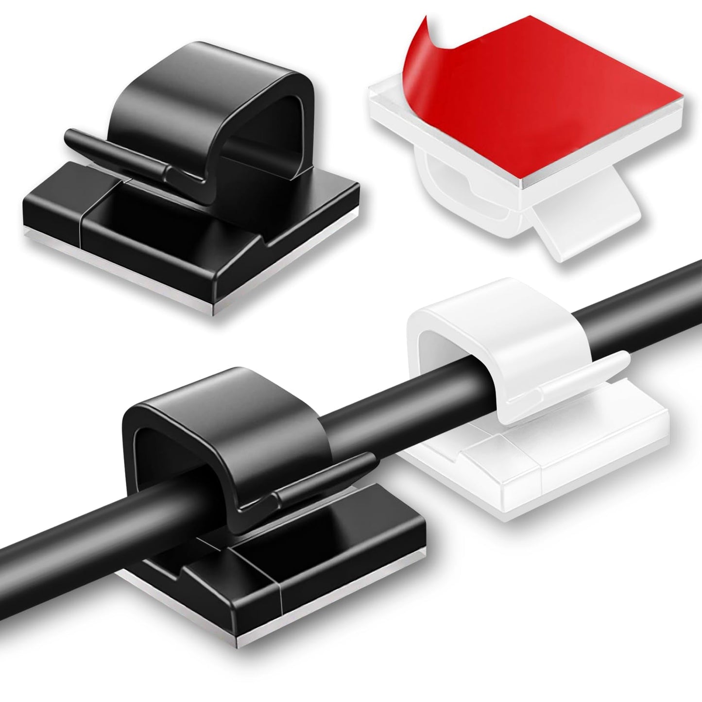 100 Pcs Cable Clips, Adhesive Cable Organizer Cord Holder Wire Clip Wire Management Self Adhesive Hooks Wire Holder for Office, Home (Black and White)