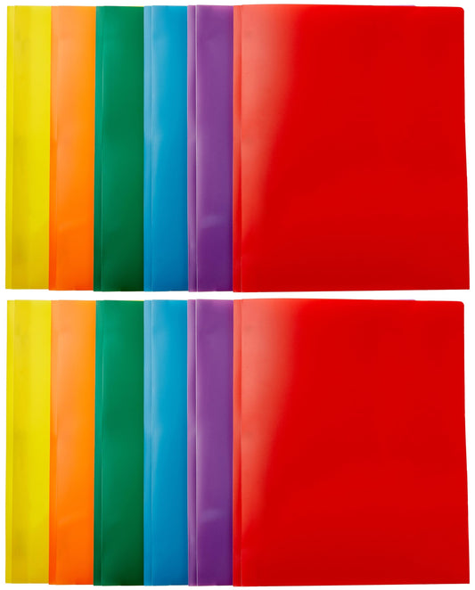 Amazon Basics Heavy Duty Colorful Plastic Folders with 2 Pockets for Letter Size Paper, Pack of 12, Assorted Colors