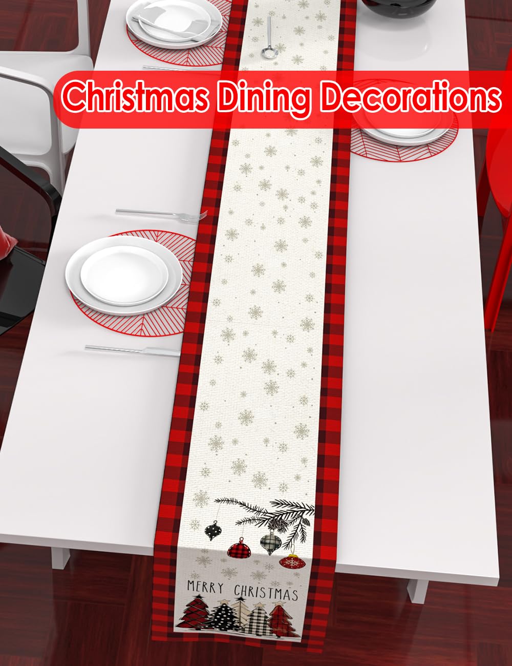 TOYPOPOR Set of 2 Christmas Table Runner, TOYPOPOR 2Pcs Buffalo Linen Christmas Trees Dining Table Runner for Xmas Holiday Seasonal Winter Decoration Indoor Outdoor Party Wedding - 72Inches