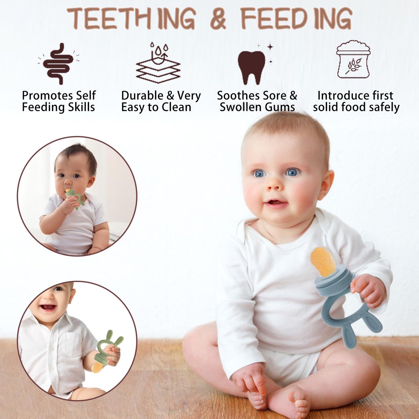 WAJIAYON Easter Bunny Baby Breastmilk Popsicle Molds & Baby Fruit Feeder,Infant Food Freezer Tray Storage Containers, Silicone Teething Pacifier Feeder and Teether for Babies,Moss and Fawn