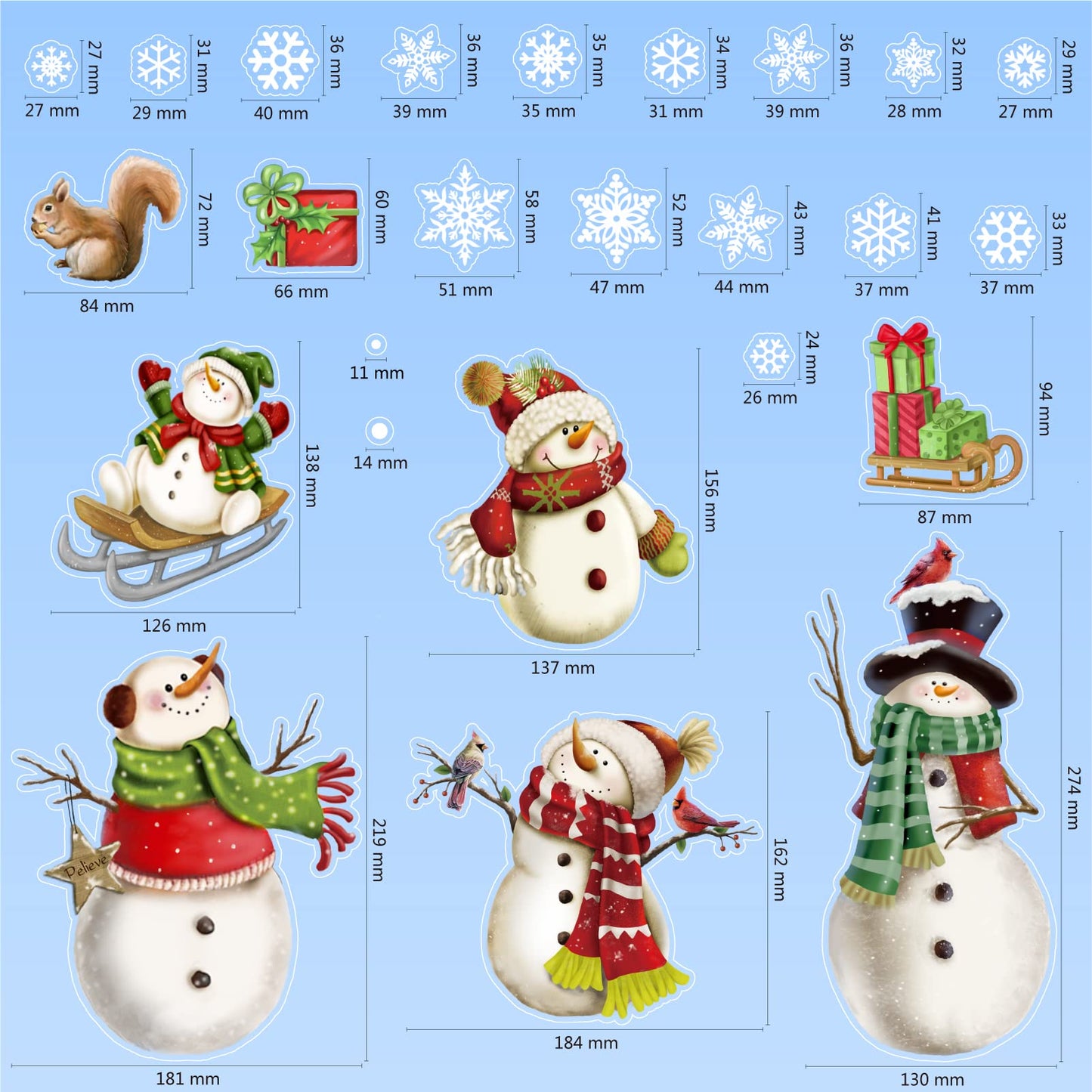 Christmas Window Clings,Snowflake Stickers,Snowman Decals,Stickers for Windows Glass,Winter Window Cling,Christmas Decorations Holiday