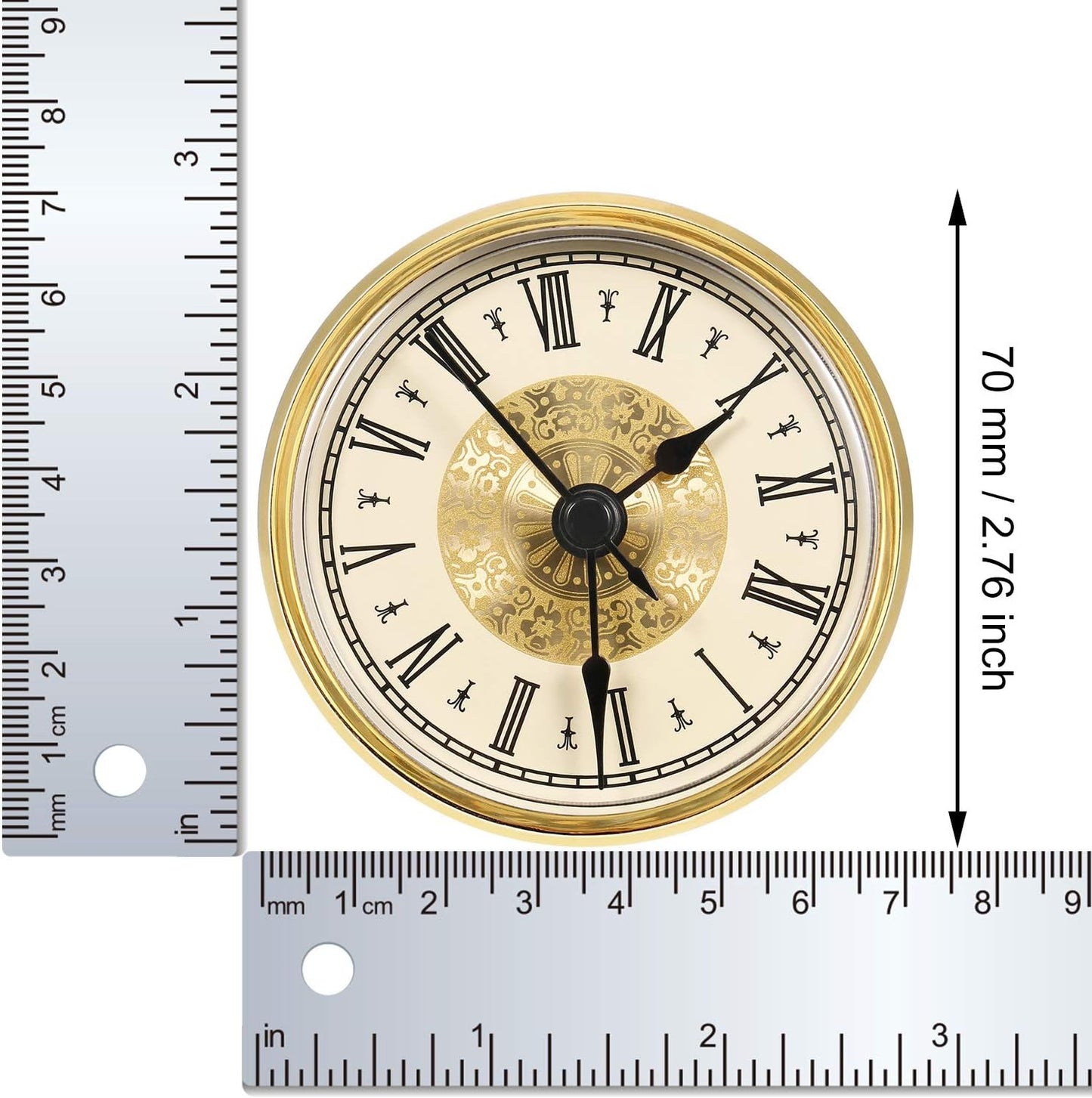Hicarer 2.8 Inch/ 70 mm Mini Quartz Clock Insert Round Clocks Head Insert Roman Number Replacement Movement White Face (Gold Trim)