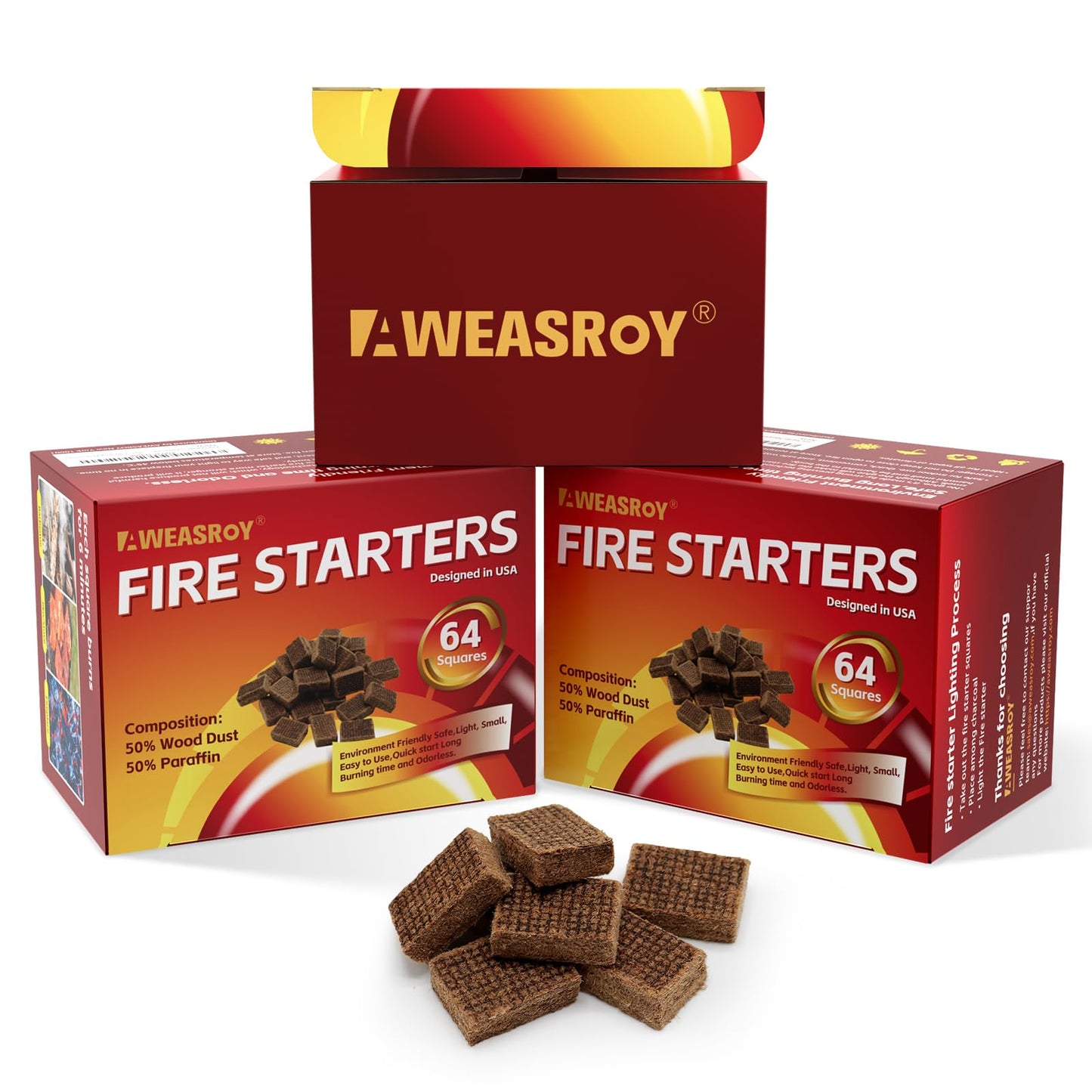 Fire Starter Squares 192 - Fire Starters for Fireplace,Chimney,BBQ Grill,Camping Fire,Wood Stove - Water Resistant and Safe Odourless - Camping Accessories