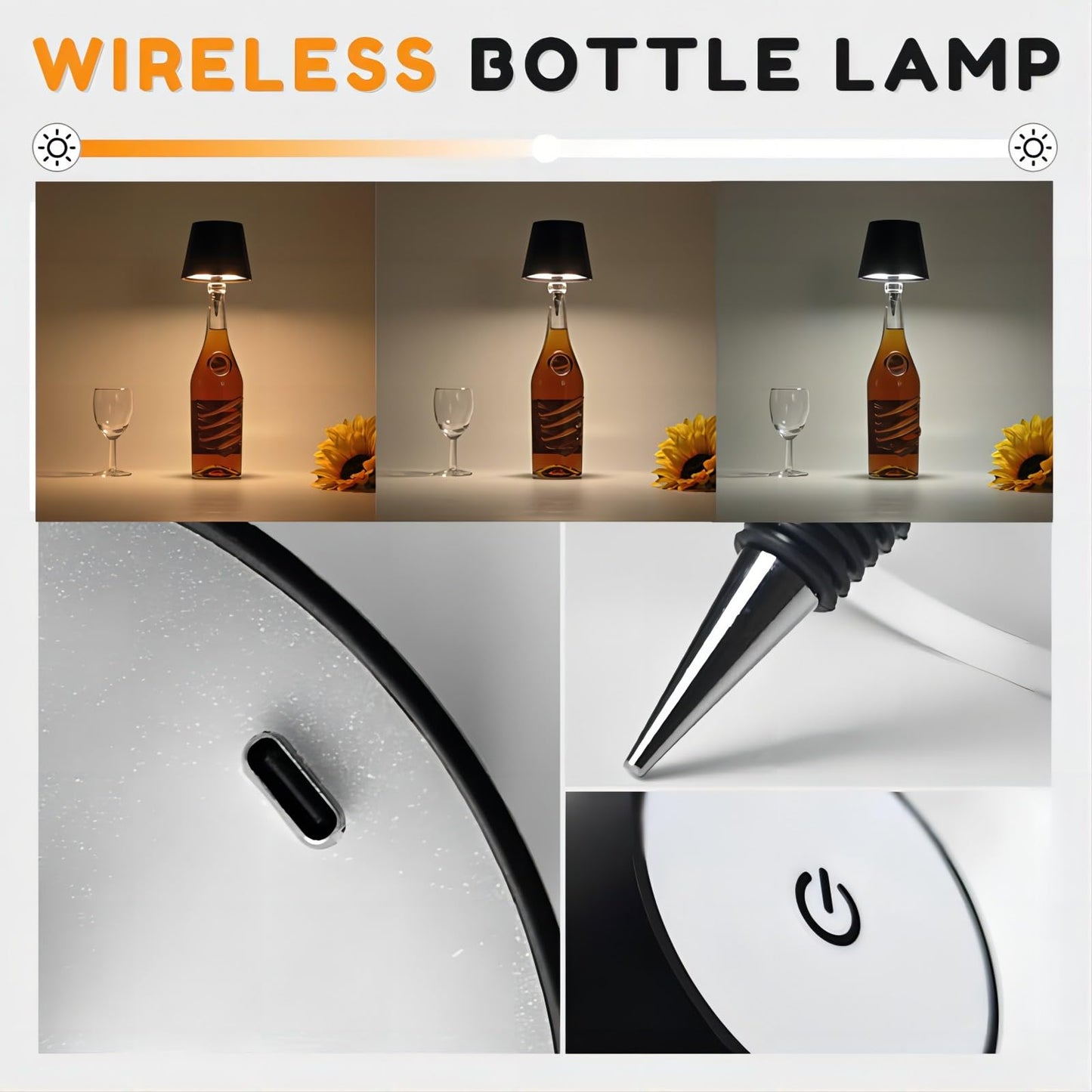 Neioaas Wireless Bottle Lamp,2025 New 3 Color Stepless Dimming Wireless Wine Bottle Lamp, USB Rechargeable Touch LED Wine Bottle Lights for Home,Bar,Camping,Travel(Pink, 1PC)
