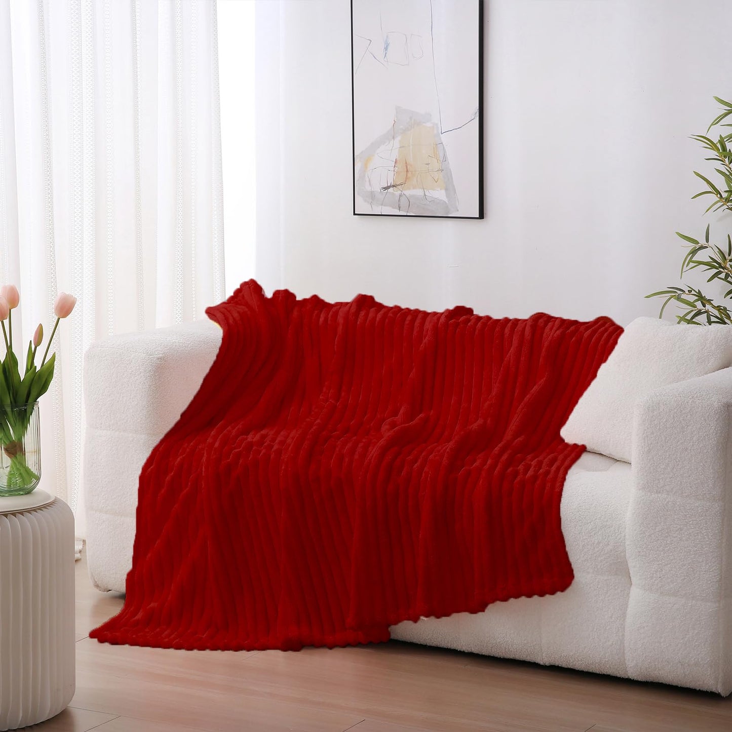 Valentines Day Decorations Red Fleece Throw Blanket 50”×60” for Couch Sofa Bed,Super Soft Cozy Plush Microfiber Flannel Blanket with Stripes Design Lightweight for Adults,Woman,Girls Gifts
