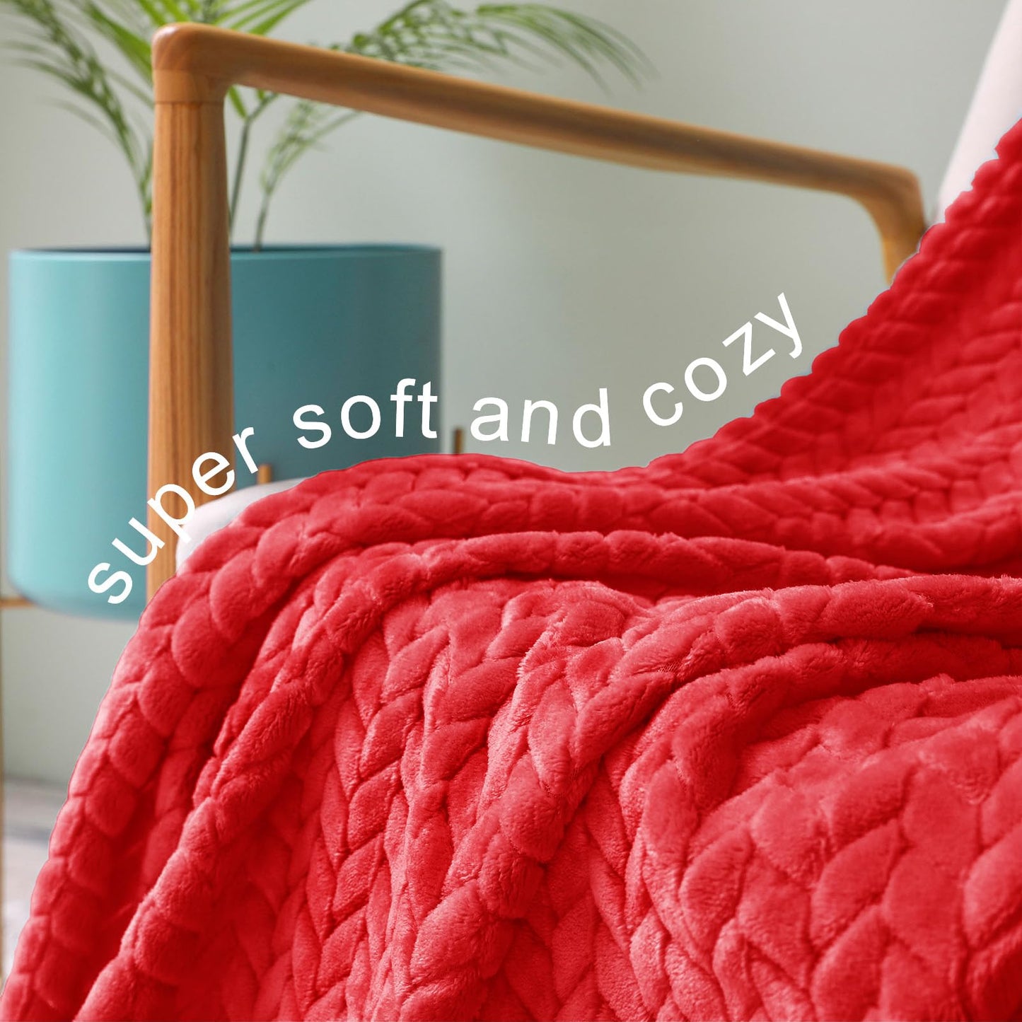 Exclusivo Mezcla Red Fleece Throw Blanket for Couch and Bed, 50x70 Inches Soft Cozy Jacquard Flannel Blankets, Lightweight Fuzzy Plush Warm Throws for All Seasons