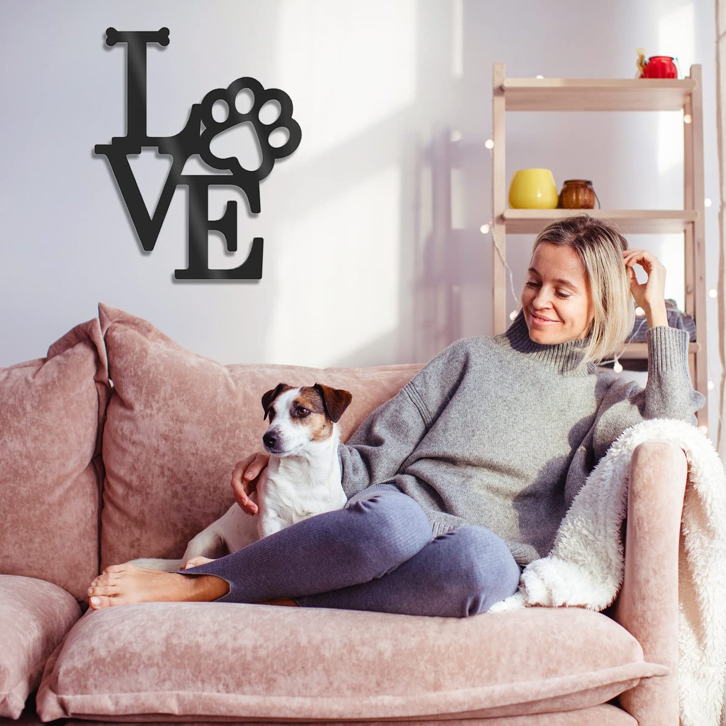 KOYILTD 2PCS Love with Paw Print and love Wall Decor, Dog Lover Home Decor (Black)