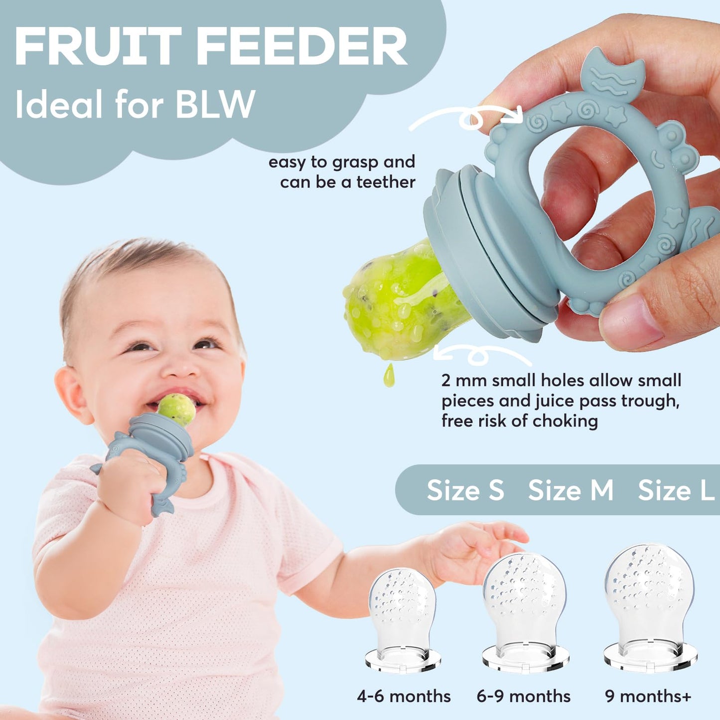 Baby Teething Toys and Fruit Feeder Breastmilk Popsicle Mold Set, Silicone Teether Food Feeder Pacifier Teething Relief Toy Set with Frozen Tray Baby Feeding Teething Essentials for 0+ Months