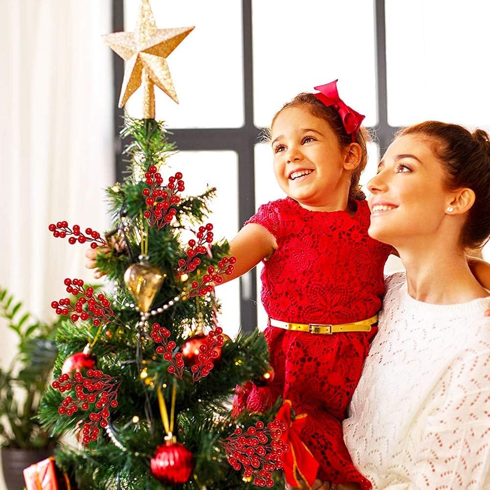 35 Pack Christmas Tree Decorations,Burgundy Red Berry Picks Holly Berries Branches for Christmas Tree Decorations Crafts Wedding Holiday Season Winter Décor Home Decor (red)