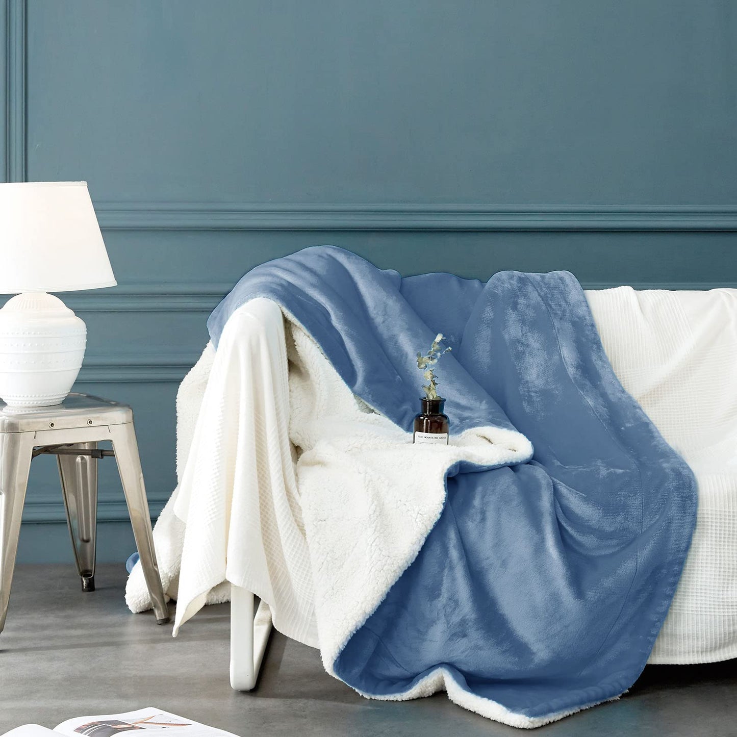 LBRO2M Sherpa Fleece Bed Blanket Queen Size,Super Soft Fuzzy Plush Warm Cozy Fluffy Microfiber Couch Throw Velvet Double Reversible Luxurious Blankets (Light Blue, Queen(90x90 Inches))