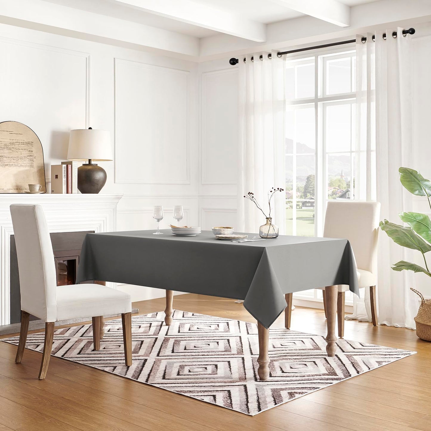 Veblandy Table Cloth Rectangle Waterproof Spill-Proof Wrinkle-Free Tablecloth Washable, Kitchen Dining Tabletop Decoration, Fabric Table Cover for Indoor and Outdoor Use, 60 x 84 Inch, Light Grey