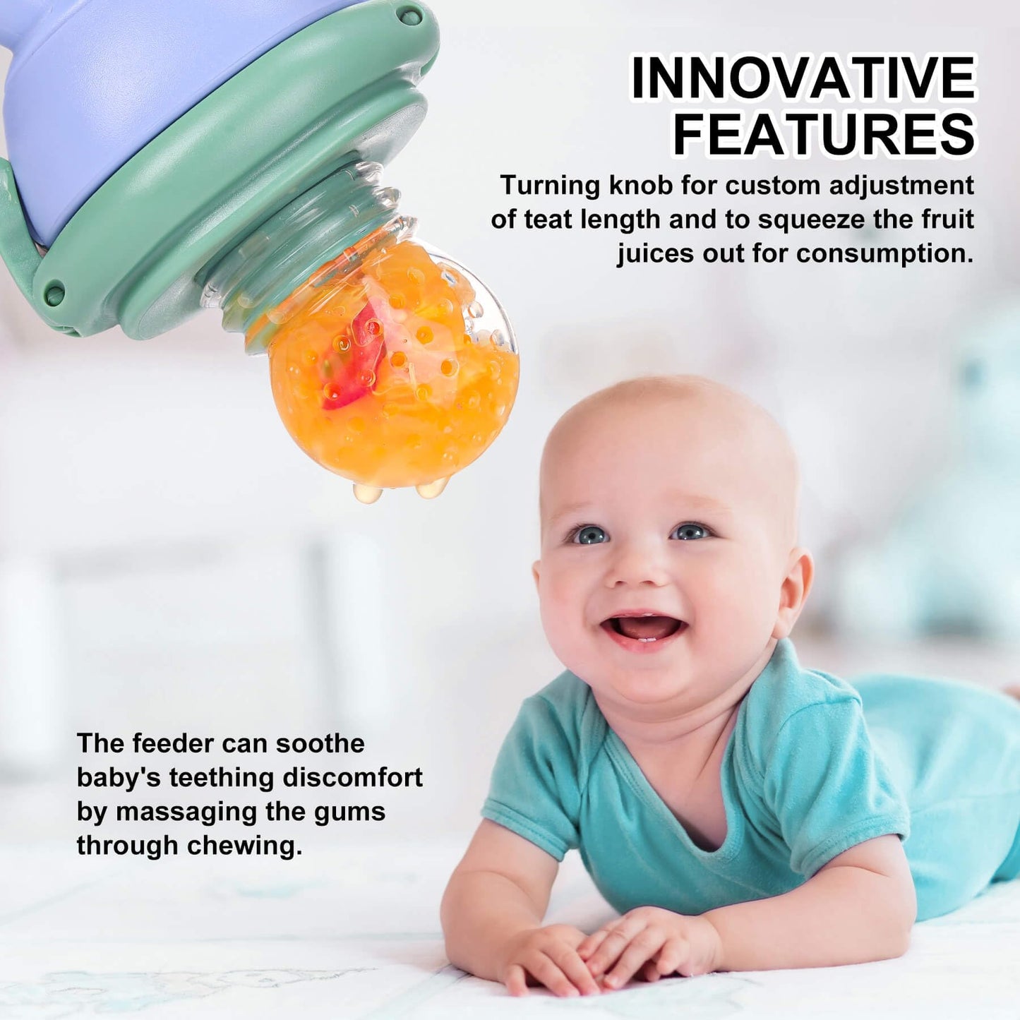 Baby Fruit Food Feeder Pacifier - Fresh Fruit Teething Toy 6M+, BPA Free Safely Introduce Solids Teething Relief Toy Includes Add Silicone Sacs, 2-Pack (Light Pink)