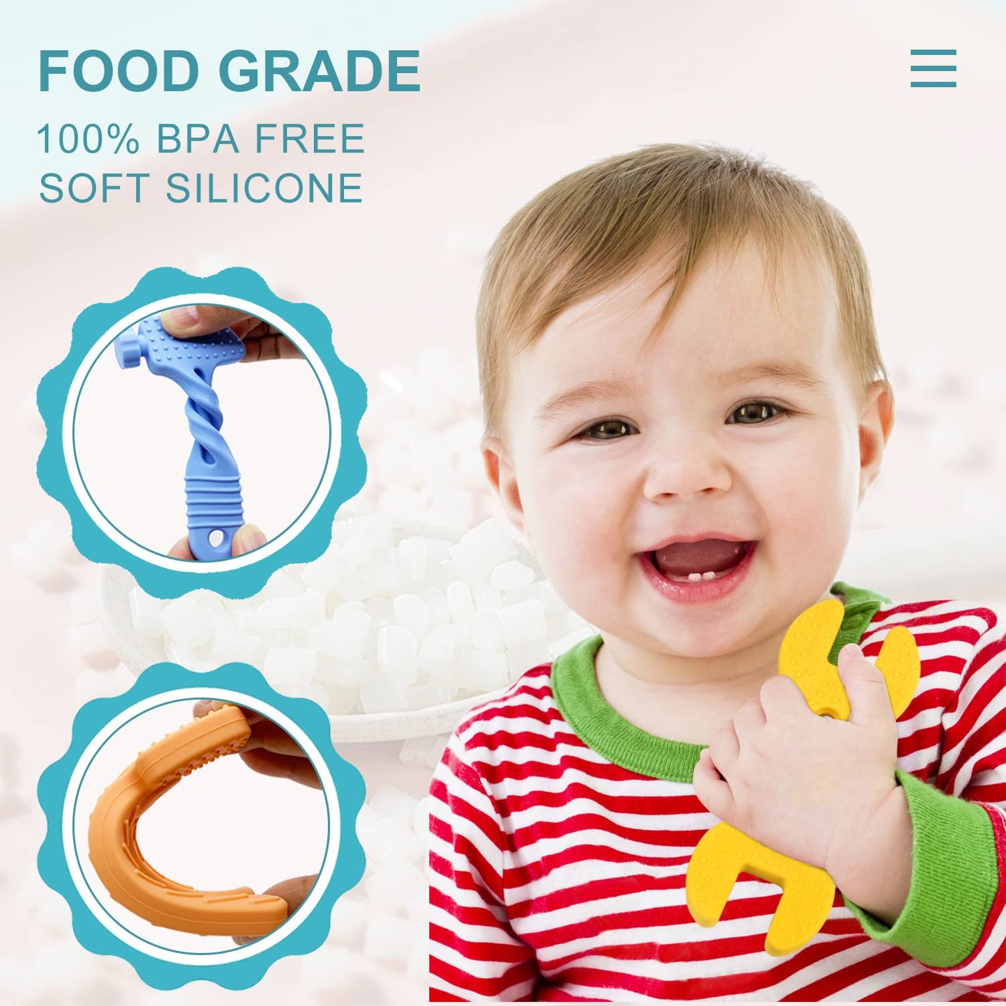 Teething Toys for Babies 3-6 Months 6-12 Months, Baby Teething Toys, Silicone Baby Teether Toys, Baby Chew Toys, Molar Teether, Hammer Wrench Spanner Pliers Shape Teething Toys for Boys Girls