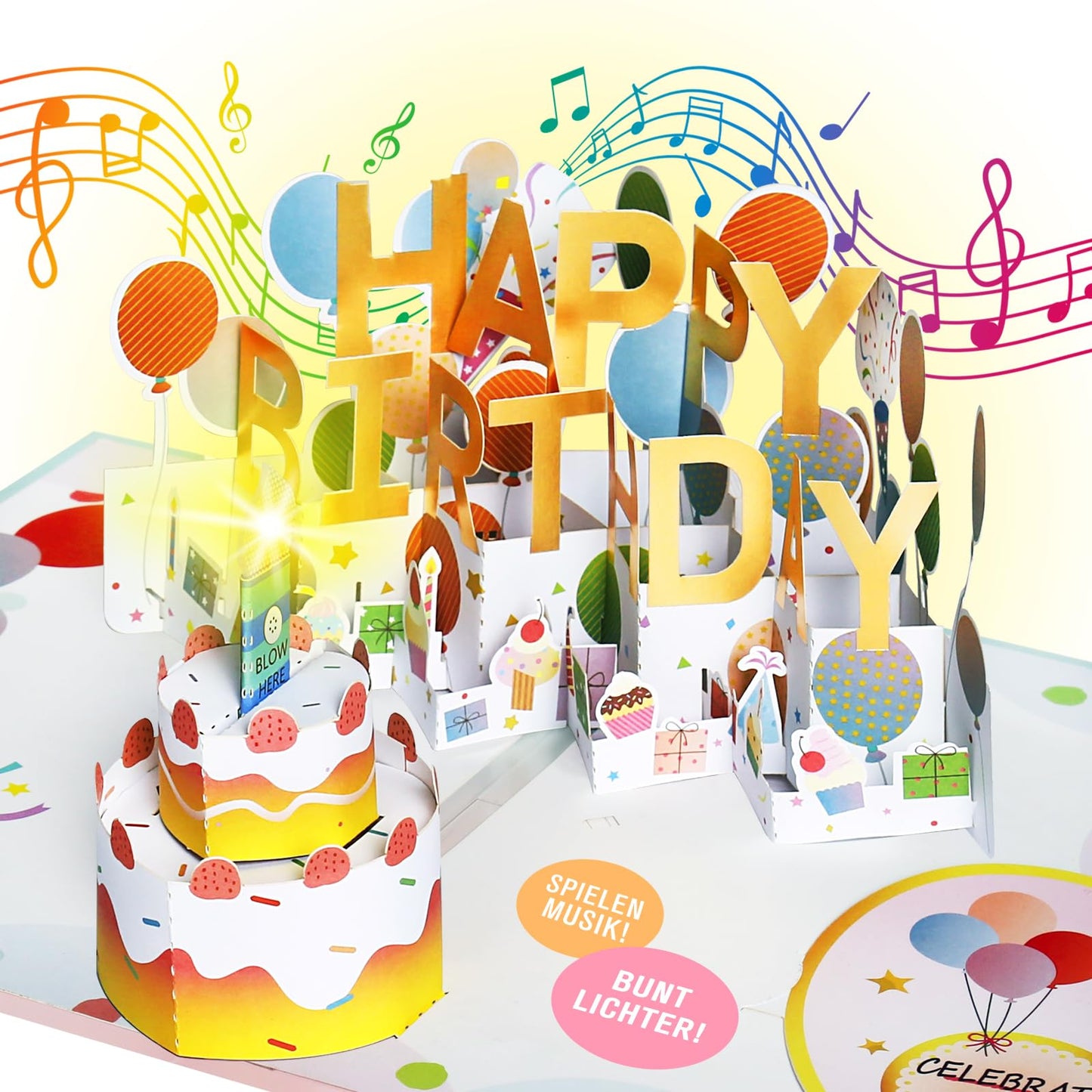 Birthday Card, Musical Birthday Cards with Blowable LED Candle Light Happy Birthday Song Large Birthday Cake Pop up Greeting Cards Birthday Gift Card for Women Men Kids Husband Wife Mom Dad Daughter